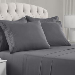 Queen Sheet Set - 6 Piece Iconic Collection Bedding Sheets & Pillowcases - Hotel Luxury Ultra Soft Cooling Bed Sheets - Deep Pocket up to 16 inch - 6 PC (Queen Gray w/Extra Pillow Cases)