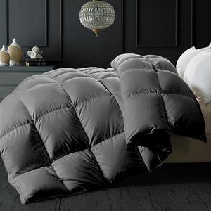 Feather Down Comforter Queen Size - Grey Down Duvet Insert - Luxurious Fluffy Hotel Style Bedding Comforter - 100% Cotton Cover All Season Medium Warmth - Queen Size (90x90 Inch)