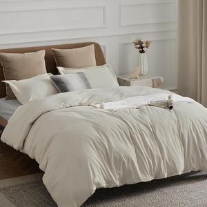 Linen Duvet Cover Queen Size - Soft Brushed Microfiber Duvet Cover for Kids with Zipper Closure 3 Pieces Include 1 Duvet Cover (90x90) & 2 Pillow Shams NO Comforter
