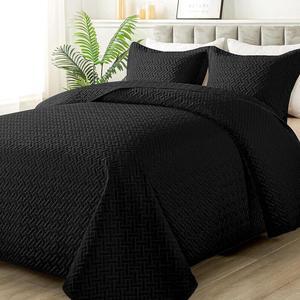 Quilt Set Full/Queen Size - Soft Lightweight Quilts Summer Quilted Bedspreads - Reversible Coverlet Bedding Set for All Season 3 Piece (1 Quilt 2 Pillow Shams) - Black
