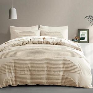 5 Pieces Full/Queen Duvet Cover Set Boho Bedding Sets for Modern Home Tufted and Super Soft Comforter Covers Beige