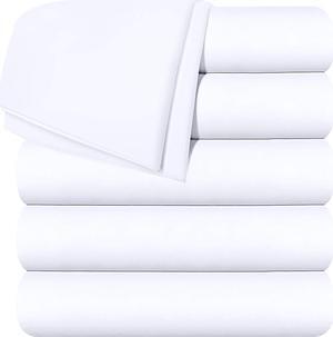 Flat Sheets - Pack of 6 - Soft Brushed Microfiber Fabric - Shrinkage & Fade Resistant Top Sheets - Easy Care (Twin White)