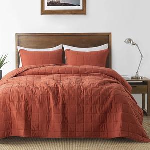 Burnt Orange Quilt Queen Size Bedding Sets with Pillow Shams Red Lightweight Soft Bedspread Coverlet Quilted Blanket Thin Comforter Bed Cover for All Season Spring Summer 3 Pieces 90x90 inches