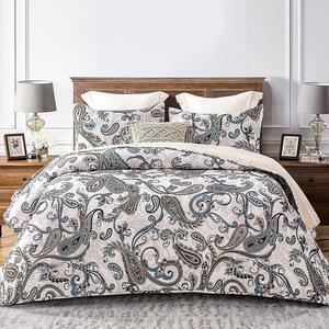 3-Piece Printed King Size Quilt Bedding Set with 2 Pillow Shams Lightweight Reversible Bedspreads Coverlet Set for All Season Bone/Grey
