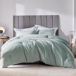 Queen Size Comforter Set - 3 Pieces Sage Green Soft Luxury Cationic Dyeing Bedding Comforter for All Season Breathable Lightweight Fluffy Bed Set with 1 Comforter and 2 Pillow Shams