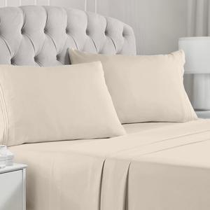 Queen Sheet Set - 4 Piece Iconic Collection Bedding Sheets & Pillowcases - Hotel Luxury Extra Soft Cooling Bed Sheets - Deep Pocket up to 16 - Wrinkle Fade Stain Resistant (Queen Beige)