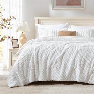 Fluffy Queen Comforter Set - White Fleece Soft Comforter for Queen Size Bed Luxury Warm Bedding Set for Winter Fuzzy Bed Set 3 Pieces (1 Comforter 2 Pillowcases)