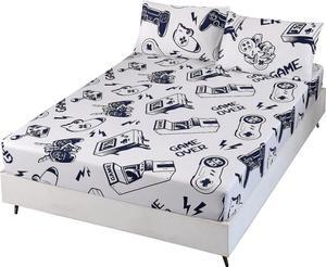 3PCS Black and White Gamer Sheets Twin Bed in a Bag Gaming Bedding Sheet Twin Wrinkle and Fade Resistant Hotel Luxury Cute Bed Sheets for Kids Boys and Girls Twin