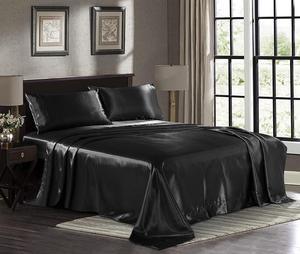 Satin Sheets Full [4-Piece Black] Hotel Luxury Silky Bed Sheets - Extra Soft 1800 Microfiber Sheet Set Wrinkle Fade Stain Resistant - Deep Pocket Fitted Sheet Flat Sheet Pillow Cases