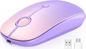 Type C Wireless Mouse USB C MacBook Wireless Mouse Dual Mode 2.4G Cordless Mice with Nano USB and Type C Receiver Compatible with PC Laptop MacBook ipad-Gradient Purple