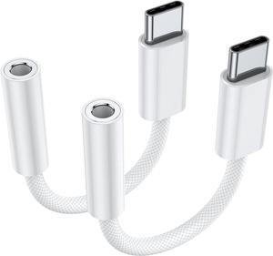 USB Type C to 3.5mm Female Headphone Jack Adapter (2-Pack) USB C to Aux Audio Dongle Cable Cord for iPhone 16 Pro 15 Pro Max  Galaxy S23 S24 Ultra Note 20 iPad Pro MacBook Pixel XL