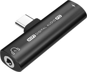 USB C to 3.5mm Headphone and Charger Adapter 2 in 1 USB C to 3.5mm Audio and PD 60W Fast Charge Fit for Galaxy S23 S22 S21 S20 Ultra Note 20 10 Google Pixel 7 6 Rro 5 4 XL 3 XL 2XL iPad Pro (Black)