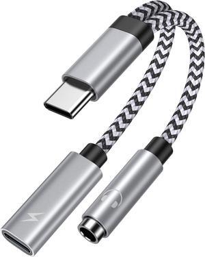 USB Type C to 3.5mm Headphone and Charger Adapter 2in1 USB C to Aux Audio Jack Hi-Res DAC with PD 60W Fast Charging Dongle Cable for Samsung Galaxy A54 S23 Ultra S22 S21 S20 S20+ Note 20 Pixel 7 6 5 4