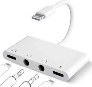 iPhone Headphone Splitter 4 in 1 iPad Headphone Adapter with Dual 3.5mm Aux Audio Splitter +Lighting Headphone Jack + iPhone Charging Port Dongle for iPhone14 13 12 11 X 8 7/ iPad
