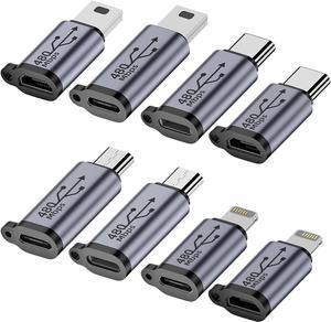 USB C/Lightning to Micro USB Adapter Type C/Micro USB Female to Lightning Male Converter Micro USB/Lighting to USB C Extender USB C/Micro USB to Mini USB Connector (8 Pack)