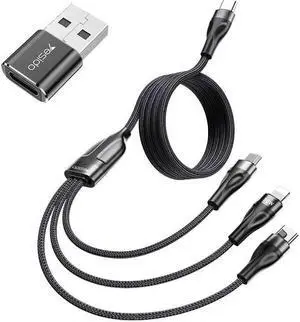 3-in-One Type C Lightning Micro USB Fast Charging Cable with Type C to USB OTG Adapter Combo Set for Mobile Phones Computers Apple Samsung Google Android Smart Phones Nylon Braid Data Sync