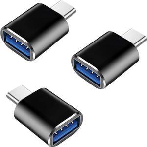 3-Pack USB-C to USB 3.0 Adapter Type-C Male to USB-A Female Thunderbolt 3 4 OTG Converter for Samsung Galaxy S23 Ultra S22 Plus Note 20 MacBook Pro Pixelbook Dell XPS & More USB-C Device Black