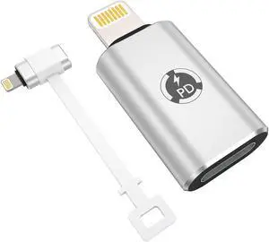USB C to Lightning Adapter 27W PD Fast Charging Compatible with iPhone/iPad/iPod/AirPods iOS Devices Support Data Transfer Not Support Headphones/OTG with Anti-Lost Holder 1 Pack