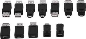 12 - Piece USB2.0 Adapter Pack Multi - Type Male/Female Converters for Computers and Mobile Phones OTG Enabled (Black)