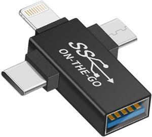 Micro USB+TypeC+Lighthning to usb3.0 Adapter.3 in 1 USB C/iOS/Micro USB to USB 3.0 OTG Adapterfor Data SynchronizationSuitable for Mobile Phones Laptop U disks etc.