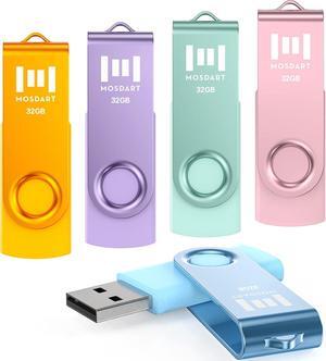MOSDART 32GB USB Flash Drive 5 Pack 32 GB Multicolor Multipack USB2.0 Thumb Drives Swivel Design with LED Light FAT32 Jump Drive Memory Stick for Computers Data Storage