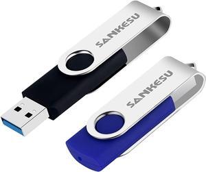 64GB 2 Pack USB Flash Drive 3.0 USB Memory Stick Rotating Design High Speed Thumb Drive Jump Drive with LED Light Data Storage for PC/Laptop/Car/TV and More (2 Colors: Black Blue)