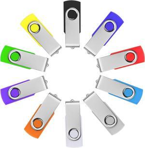 10 Pack 32GB USB Flash Drives USB 2.0 Thumb Drive 32GB Memory Sticks Swivel High Speed Jump Drive Pen Drive External Storage for Desktops Computer Laptop