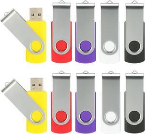 4GB USB Flash Drive 10 Pack USB 2.0 Thumb Drive Jump Drive Bulk Memory Sticks Zip Drives Swivel Keychain Design Mixed Colors Pen Drive for File Backup and Transfer