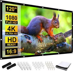 120 inch Projector Screen 16:9 Foldable Anti-Crease Portable Projection Movies Screens Double Sided Washable Outdoor Projector Screen for Home Theater Camping Party Office