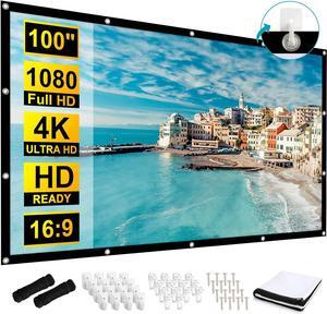 100 inch Projection Screens Double Sided Washable Outdoor Projection Screen 16:9 Foldable Anti-Crease Portable Projector Movies Screens for Camping Party Home Theater Office