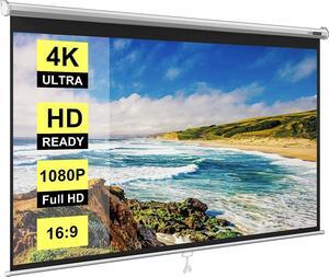 80 Inch Manual Pull Down Projector Screen 16:9 HD Retractable Widescreen Matte for Movie Home Theater Cinema Office Video Game Steel & PVC White