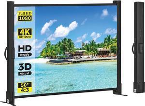 Portable Projector Screen with Stand 50 Inch 4:3 Outdoor Projector Screen Lightweight and Retractable 1.2 High Gain Wrinkle-Free Video Projection Screens for Home Cinema Meeting Presentation.