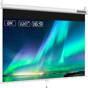 100 inch Projector Screen Pull Down 3 Layers PVC Auto-Locking Manual Pull Down Projector Screen Retractable 16:9 Portable Screen Indoor Outdoor - Home Theater Office Education