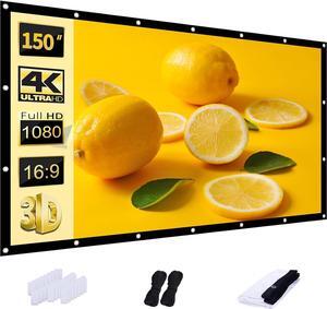 150 inch Projector Screen Portable Projection Screen 16:9 Foldable Washable Spandex Sheet Outdoor Movies Screenfor Indoor Outdoor use(White)