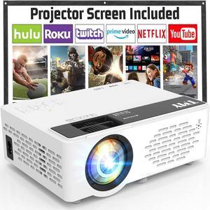 Mini Projector, Upgraded Bluetooth Projector with Screen, 1080P Full HD Portable Projector, Movie Projector Compatible with TV Stick Smartphone/HDMI/USB, indoor & outdoor use