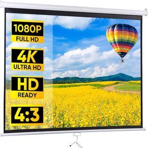 Portable Projector Screen Pull Down 72 Inch 4:3 Video Projection Screen Home Theater Retractable Projector Screen White Indoor Outdoor Moive Screen Wall/Ceiling Mount (72 4:3)