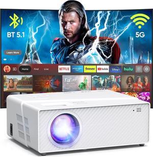 5G WiFi Bluetooth Projector with Screen 450 ANSI Real Native 1080P 4K Outdoor Projector for Theater Movies Synchronize Smartphone Compatible W/TV Stick/HDMI/PS4 [120 Screen Included]