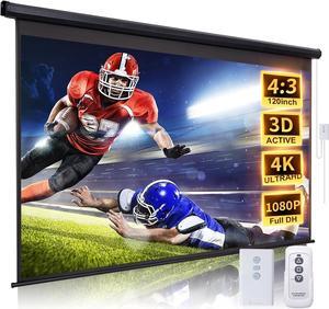 120 Inch Projector Screen Motorized 4:3 HD Electric Rising Projector Screen Pull Down with Remote Black Automatic Projection Screens Retractable Wall Mount Ceiling Movie Screens Outdoor Indoor
