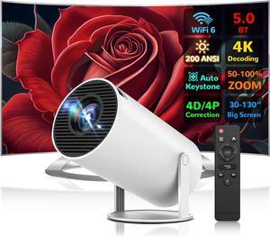 Mini Portable Projector 1080P 4K Projector Auto Keystone Correction 200 ANSI Smart Projector with WiFi 6 BT 5.0 Screen Adjustment 270 Degree Flip Built-in Android OS 11.0 Home Theater Projector