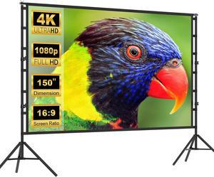 Projector Screen 150 Inch Projector Screen and Stand Portable Indoor Outdoor Projector Screen 4K HD Wrinkle-Free Movie Screen Projector Screen with Stand for Family Home Theater