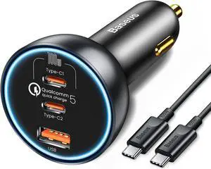 160W USB C Car Charger, Baseus Type C Car Charger, QC5.0 PD3.0 PPS 3 Ports Super Fast Charging Car Phone Charger Adapter for iPhone 15 14 13 Pro, Samsung S22 iPad MacBook Pro