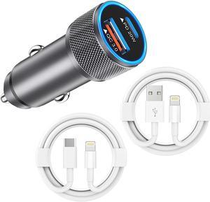 iPhone Car Charger USB C Fast Car Charger[ MFi Certified]  Car Charging 38W Dual Port Car Charger Cigarette Lighter Adapter 2x3ft PD&QC 3.0 Lightning Cable for iPhone 14/13/12 Pro/11/Airpods