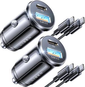54W USB C Car Charger [2 Pack+2 Cable][Mini&Metal] Cigarette Lighter USB Charger Fast Charging [PD+QC3.0] USBC Car Phone Charger Adapter for iPhone 15 Pro Max Plus 14  Galaxy S24 iPad Pro