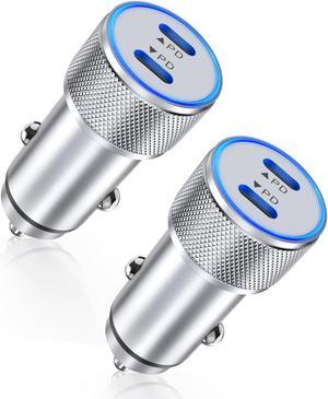 USB C Fast Car Charger iPhone 15[2 Pack] Dual PD Port Cigarette Lighter Plug Smallest Flush Fit 40W Car Charger Adapter Fast Charging for iPhone 15/14/13/ Galaxy S23/S22/A51/Android/iPad Pro