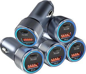 5 Pack USB C Car Charger 36W Dual USB Car Charger Adapter Fast Charge PD&QC 3.0 Cigarette Lighter USB Charger Compatible iPhone 15 14 13 12 11 Pro Max SE iPad Samung S24/S21/S20 Pixel(Grey)