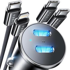 90W USB C Car Charger Fast Charging Dual USB C Port PD 45W Cigarette Lighter Adapter USB C Charger Mini Car Charger USB C with Lightning Cable & USB C Cable for iPhone 15 Pro Max Galaxy S23/22