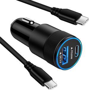 USB C Car Charger 38W Cigarette Lighter Charger Adapter Fast Charging Cell Phone Automobile Charger with 6ft Type-C Car Phone Charger Cable for iPhone 15  Galaxy S24 Ultra/S23/S22 Android