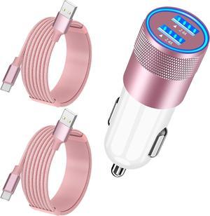 [Apple MFi Certified] iPhone 15 Car Charger Fast Charging 4.8A USB Power Cigarette Lighter iPhone USB-C Car Charger+2Pack Type-C Braided Cable for iPhone 15/15 Plus/15 Pro/15 Pro Max iPad