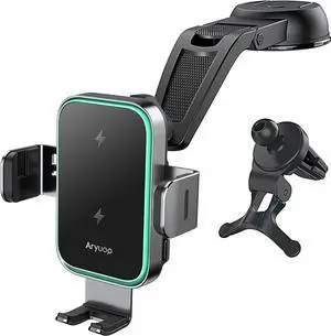 15W Fast Wireless Car Charger Mount Dual Coil - Auto Alignment Clamping Wireless Car Phone Charger Dashboard Windshield Wireless Charging Car Holder for iPhone15/14/13/12/Pro Max/ Galaxy