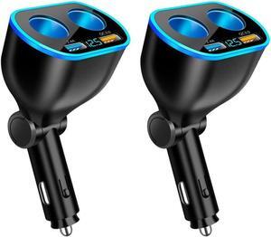 4 Port Cigarette Lighter Splitter 2.4A&QC3.0 Super Fast Car Charger with Dual Cigarette Lighter Plug with LED Voltmeter Compatible with Mobile Cell Phone Dash Cam GPS (QC+2.4A) 2Pcs